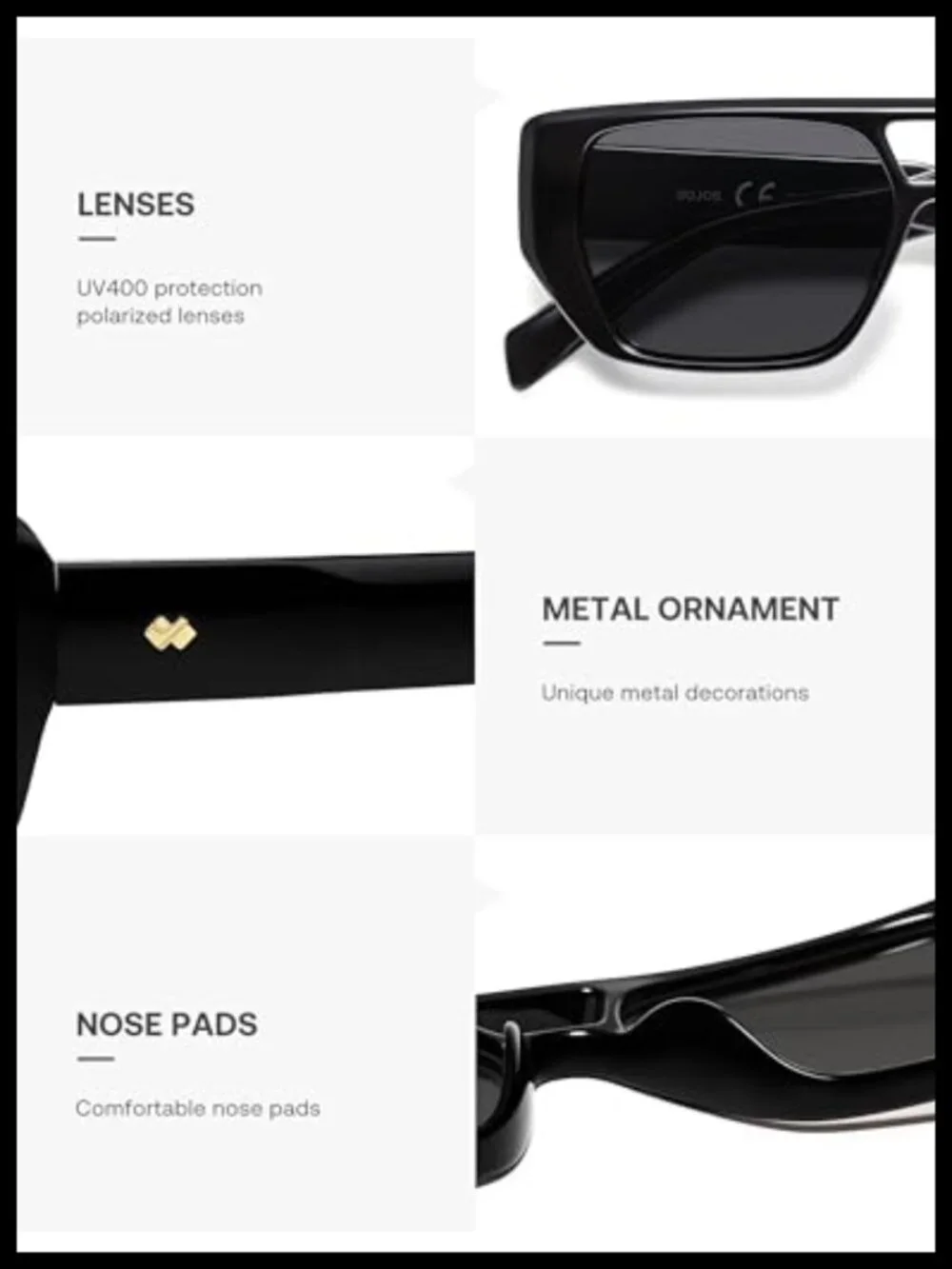 Retro Flat Top Double Bridge Square UV400 Polarized Sunglasses for Women Men